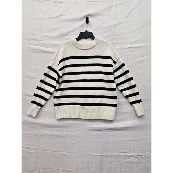 a new day Sweaters - A New Day Womens Striped Crewneck Sweater Cream Black XS‎ 018134774
